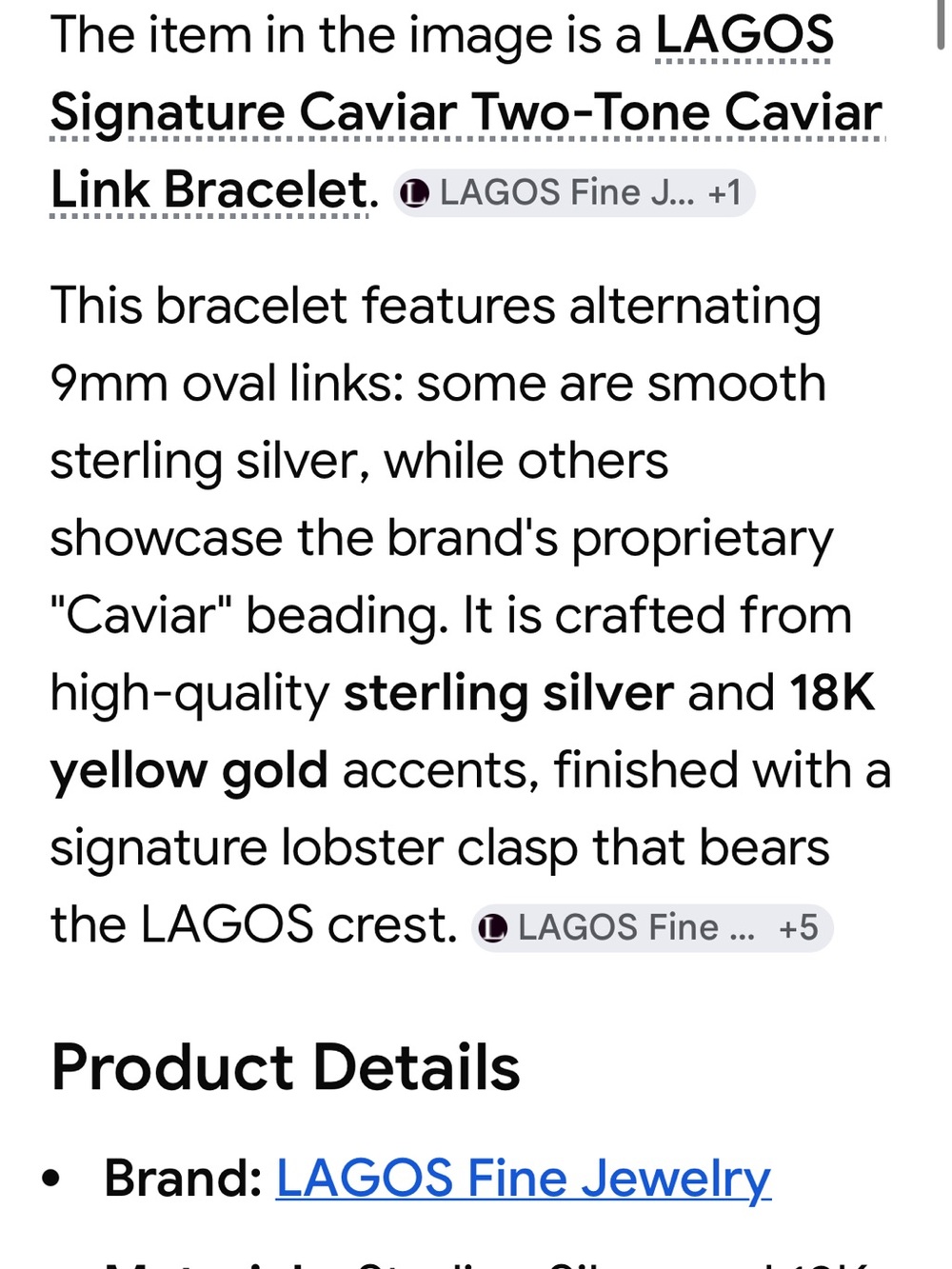 New Designer LAGOS caviar Two-Tone Link Bracelet in Silver & 18k Gold $3400 - Picture 8 of 8